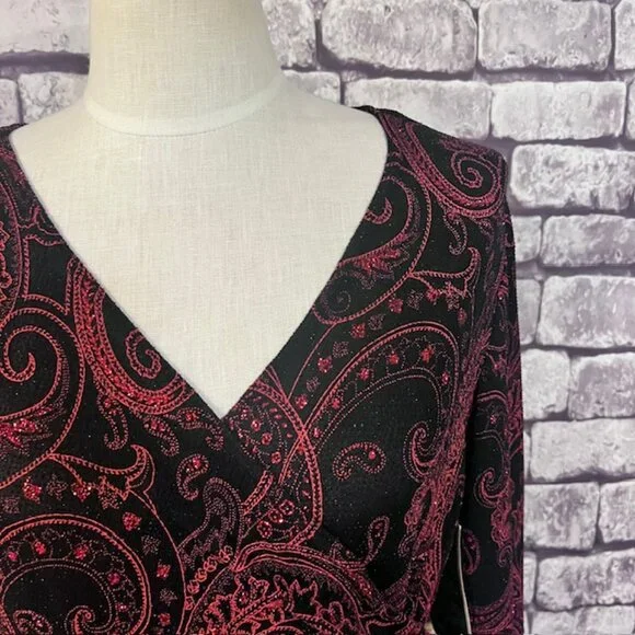 MSK Red & Black Wrap Style Top Size Large - Picture 2 of 8